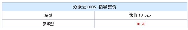 售16.99万元 众泰云100S豪华型正式上市