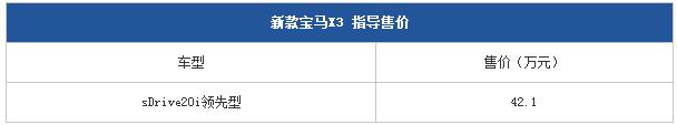 售42.1万元 宝马X3 sDrive20i正式上市