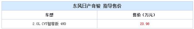 售20.98万 东风日产奇骏2.0L新车型上市