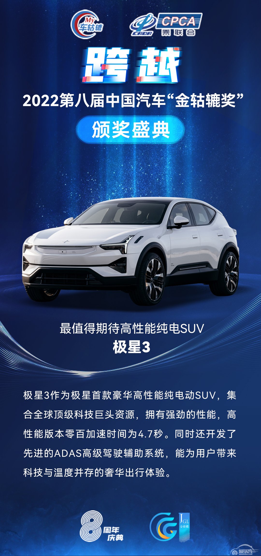 2022第八届中国汽车“金轱辘奖”最值得期待高性能纯电SUV：极星3