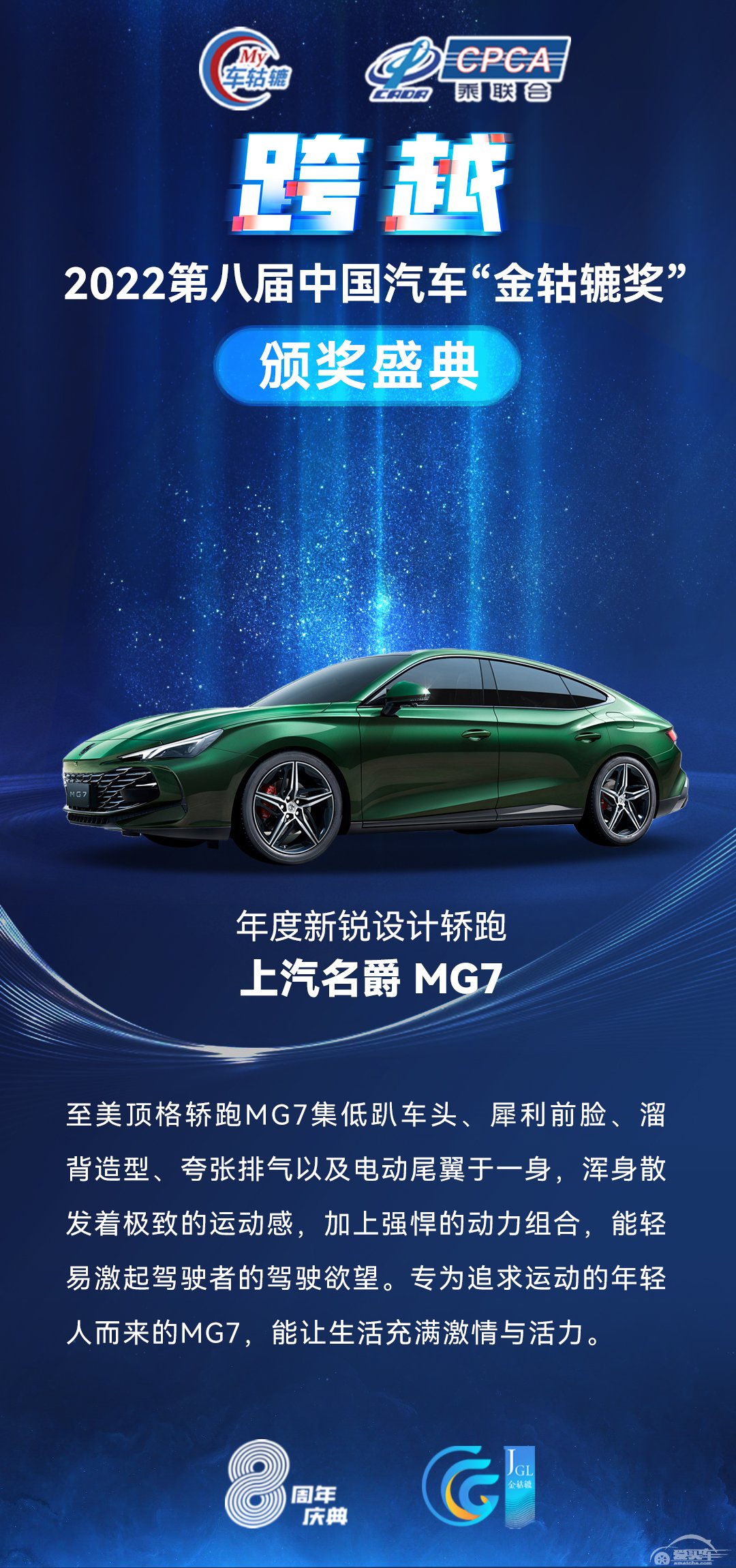 2022第八届中国汽车“金轱辘奖”年度新锐设计轿跑：上汽名爵 MG7