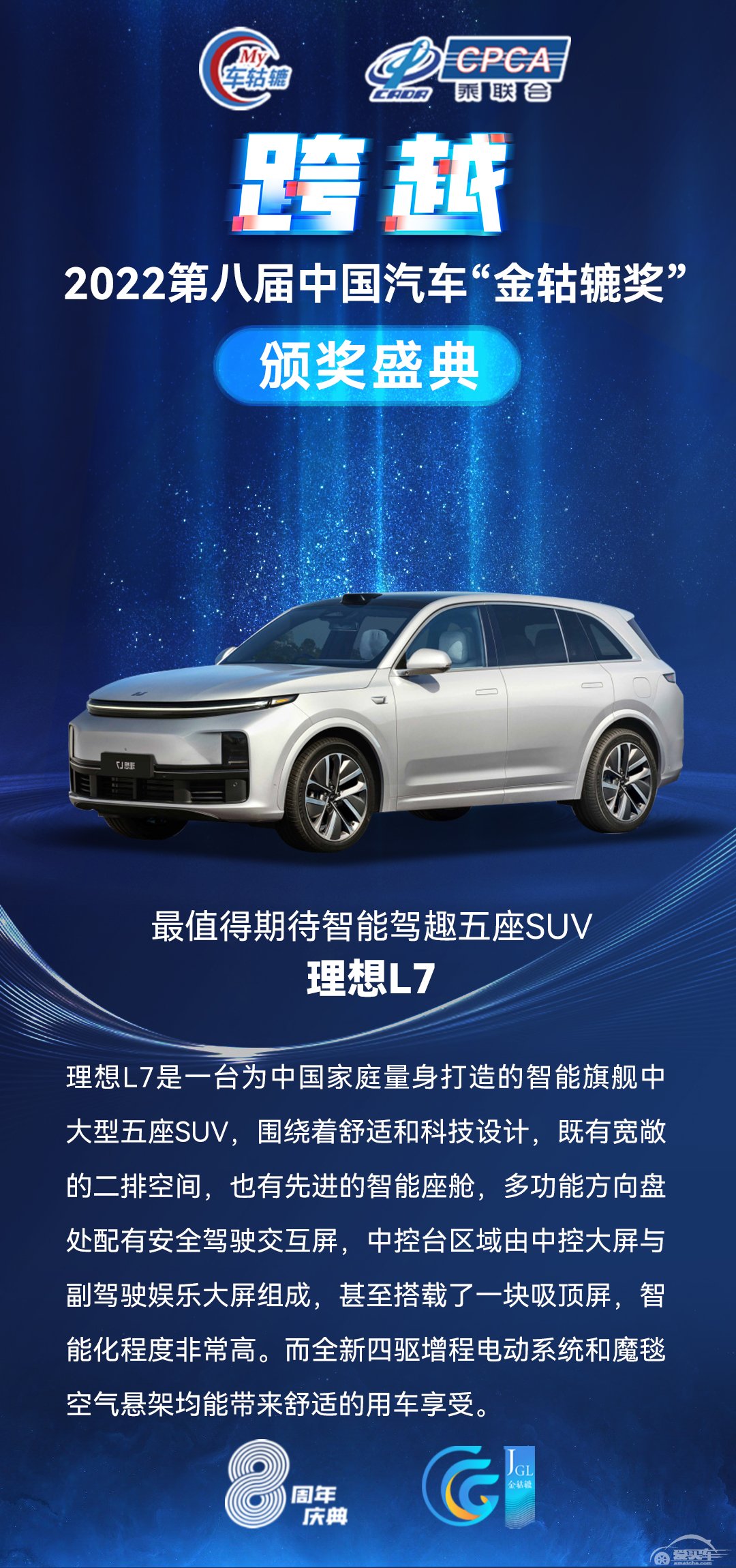 2022第八届中国汽车“金轱辘奖”最值得期待智能驾趣五座SUV：理想L7